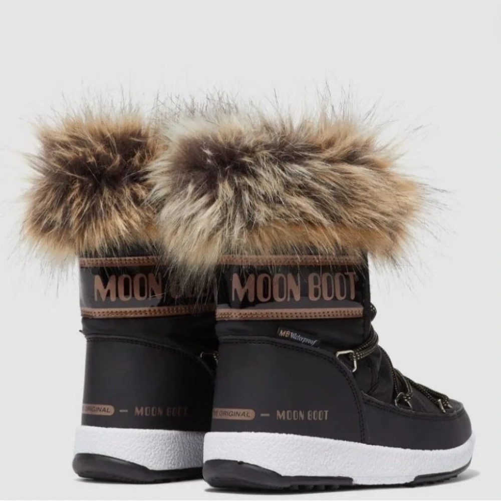Moon Boot Kids Black and Gray Fur Trim Boots